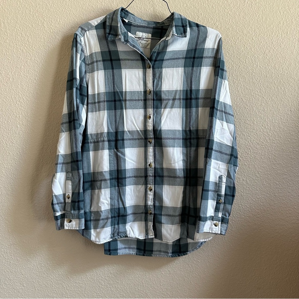 Teal and White Plaid Flannel Shirt Woman’s Size Large